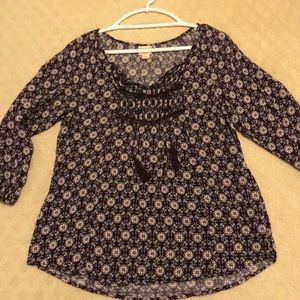 Purple peasant blouse with tassels